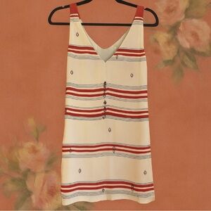 Joie 100% Silk Shift Dress XS Ivory with Red Straps & Stripes